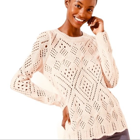 LOFT Sweaters - LOFT Pointelle Knit Sweater Light Pink Scallop Hem Medium feminine crochet